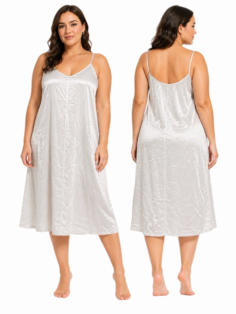 70s European Swedish Vintage Nylon Midi Slip Dress Minimal (Ivory) Size L